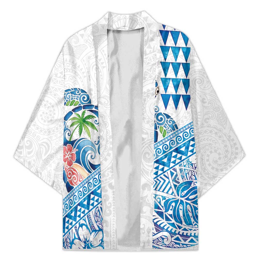 Hawaiian Abstract Sea Turtle Kimono Polynesian Tapa Art and Kakau Tattoo White WaterColor - Polynesian Pride