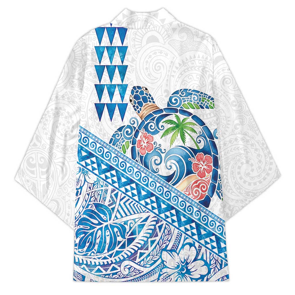 Hawaiian Abstract Sea Turtle Kimono Polynesian Tapa Art and Kakau Tattoo White WaterColor - Polynesian Pride