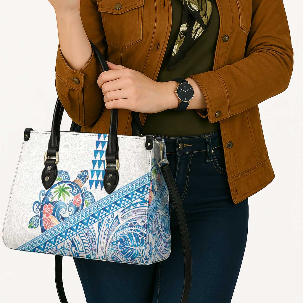 Hawaiian Abstract Sea Turtle Leather Bag Polynesian Tapa Art and Kakau Tattoo White WaterColor - Polynesian Pride