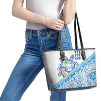 Hawaiian Abstract Sea Turtle Leather Tote Bag Polynesian Tapa Art and Kakau Tattoo White WaterColor - Polynesian Pride