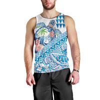 Hawaiian Abstract Sea Turtle Men Tank Top Polynesian Tapa Art and Kakau Tattoo White WaterColor - Polynesian Pride