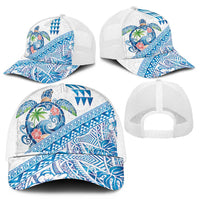Hawaiian Abstract Sea Turtle Mesh Trucker Cap Polynesian Tapa Art and Kakau Tattoo White WaterColor - Polynesian Pride