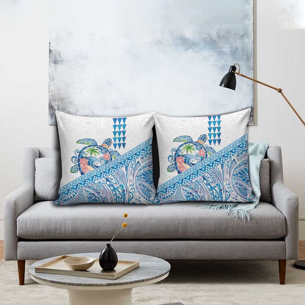 Hawaiian Abstract Sea Turtle Pillow Cover Polynesian Tapa Art and Kakau Tattoo White WaterColor - Polynesian Pride