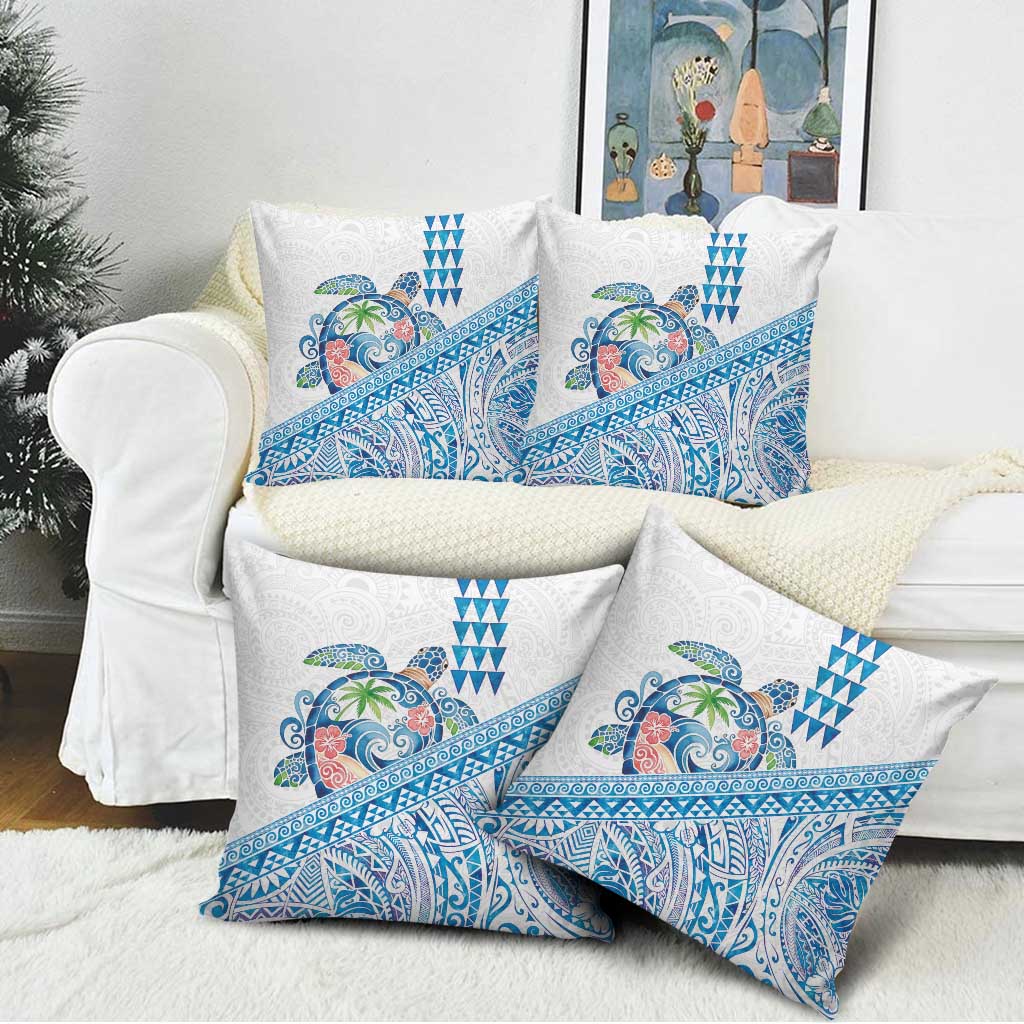 Hawaiian Abstract Sea Turtle Pillow Cover Polynesian Tapa Art and Kakau Tattoo White WaterColor - Polynesian Pride