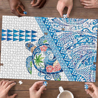 Hawaiian Abstract Sea Turtle Puzzle Polynesian Tapa Art and Kakau Tattoo White WaterColor - Polynesian Pride