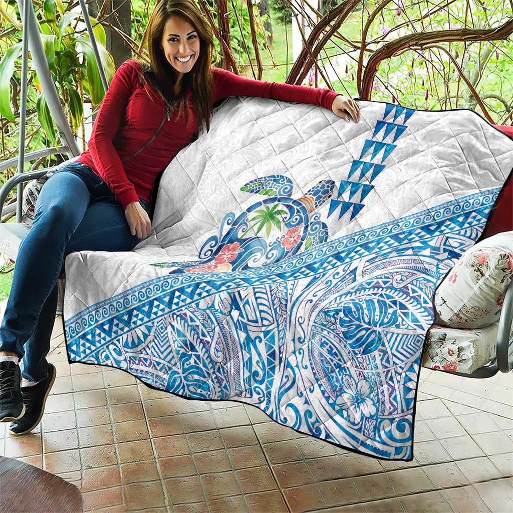 Hawaiian Abstract Sea Turtle Quilt Polynesian Tapa Art and Kakau Tattoo White WaterColor - Polynesian Pride