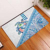 Hawaiian Abstract Sea Turtle Rubber Doormat Polynesian Tapa Art and Kakau Tattoo White WaterColor - Polynesian Pride