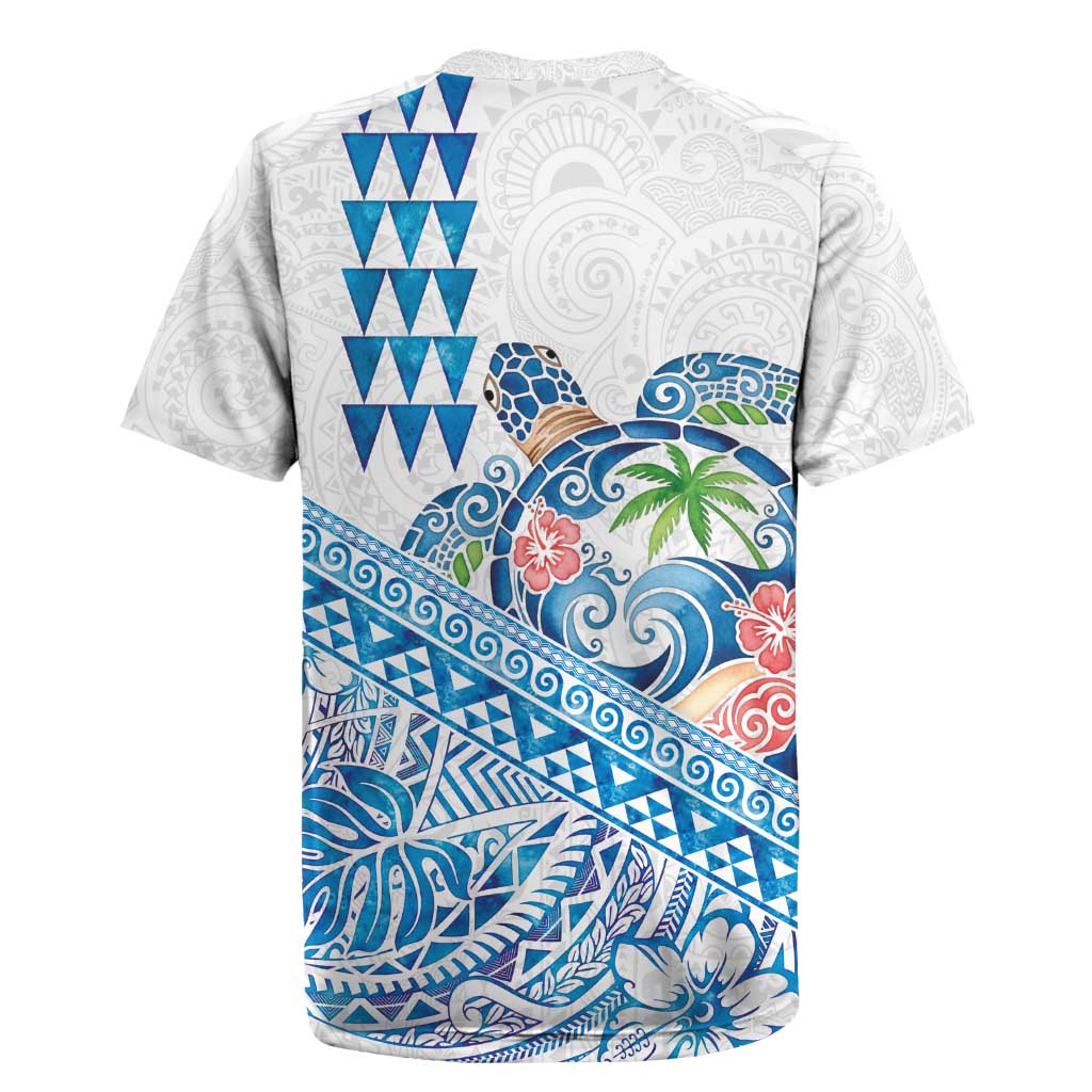 Hawaiian Abstract Sea Turtle Rugby Jersey Polynesian Tapa Art and Kakau Tattoo White WaterColor - Polynesian Pride