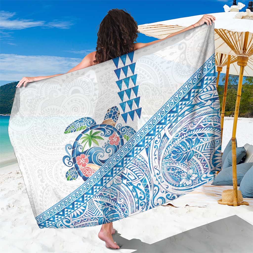 Hawaiian Abstract Sea Turtle Sarong Polynesian Tapa Art and Kakau Tattoo White WaterColor - Polynesian Pride