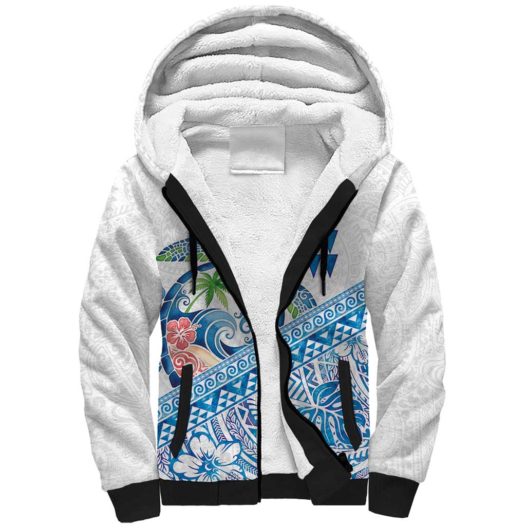 Hawaiian Abstract Sea Turtle Sherpa Hoodie Polynesian Tapa Art and Kakau Tattoo White WaterColor - Polynesian Pride