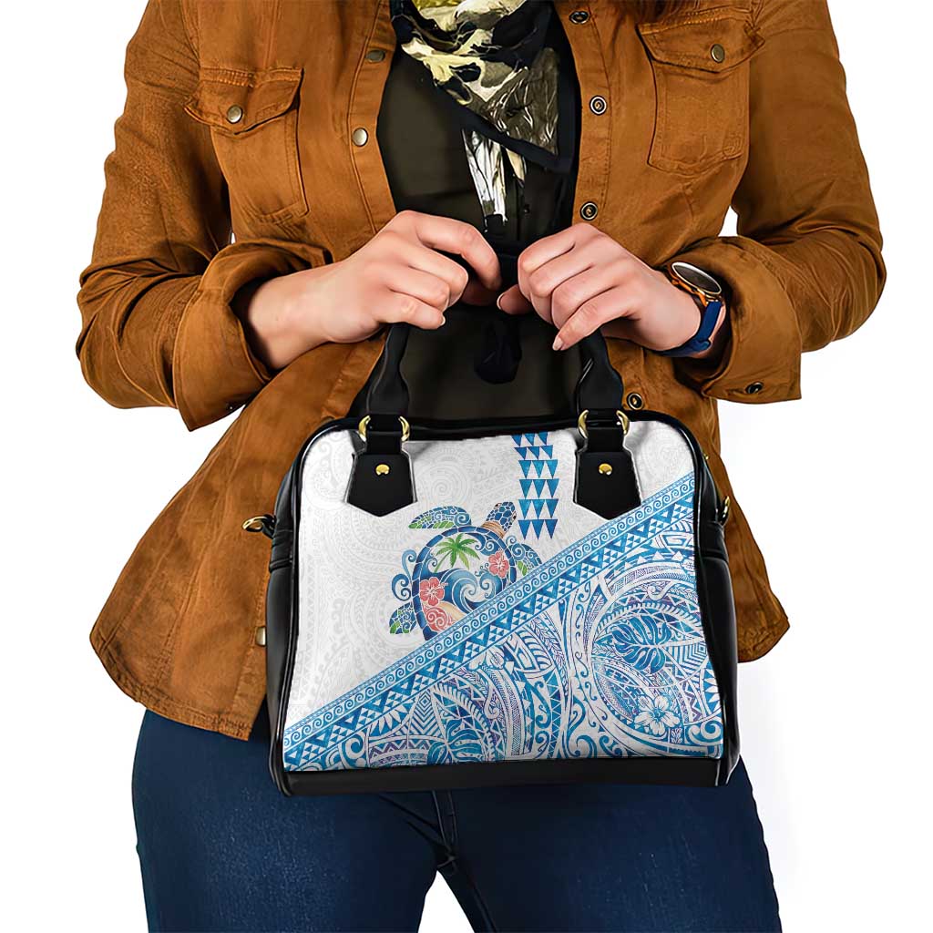 Hawaiian Abstract Sea Turtle Shoulder Handbag Polynesian Tapa Art and Kakau Tattoo White WaterColor - Polynesian Pride
