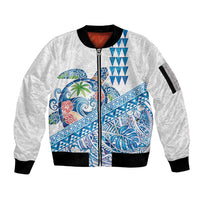 Hawaiian Abstract Sea Turtle Sleeve Zip Bomber Jacket Polynesian Tapa Art and Kakau Tattoo White WaterColor - Polynesian Pride