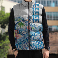 Hawaiian Abstract Sea Turtle Sleeveless Puffer Jacket Polynesian Tapa Art and Kakau Tattoo White WaterColor - Polynesian Pride