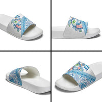Hawaiian Abstract Sea Turtle Slide Sandals Polynesian Tapa Art and Kakau Tattoo White WaterColor - Polynesian Pride