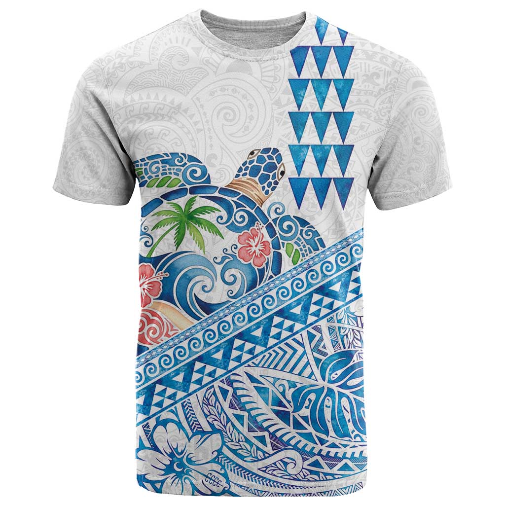 Hawaiian Abstract Sea Turtle T Shirt Polynesian Tapa Art and Kakau Tattoo White WaterColor - Polynesian Pride