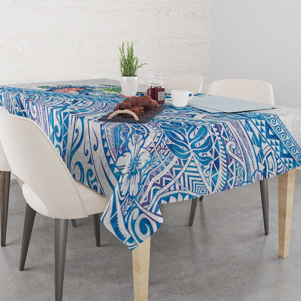 Hawaiian Abstract Sea Turtle Tablecloth Polynesian Tapa Art and Kakau Tattoo White WaterColor - Polynesian Pride