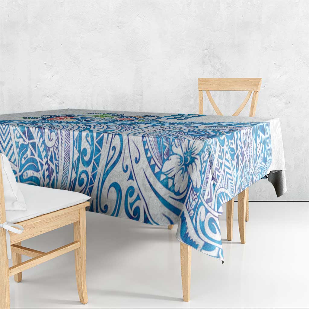 Hawaiian Abstract Sea Turtle Tablecloth Polynesian Tapa Art and Kakau Tattoo White WaterColor - Polynesian Pride