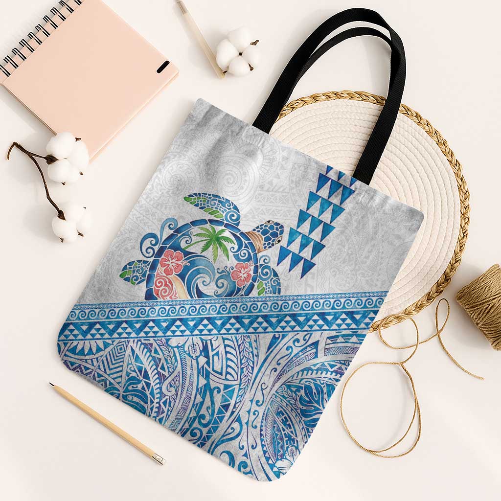 Hawaiian Abstract Sea Turtle Tote Bag Polynesian Tapa Art and Kakau Tattoo White WaterColor - Polynesian Pride