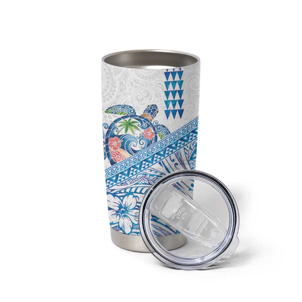 Hawaiian Abstract Sea Turtle Tumbler Cup Polynesian Tapa Art and Kakau Tattoo White WaterColor - Polynesian Pride