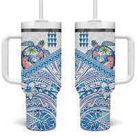 Hawaiian Abstract Sea Turtle Tumbler With Handle Polynesian Tapa Art and Kakau Tattoo White WaterColor - Polynesian Pride