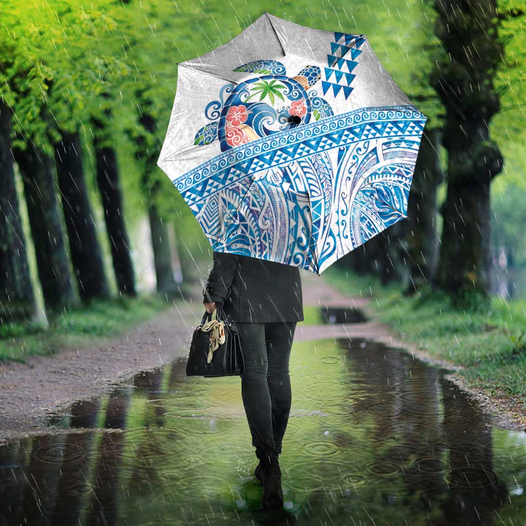 Hawaiian Abstract Sea Turtle Umbrella Polynesian Tapa Art and Kakau Tattoo White WaterColor - Polynesian Pride