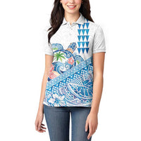Hawaiian Abstract Sea Turtle Women Polo Shirt Polynesian Tapa Art and Kakau Tattoo White WaterColor - Polynesian Pride