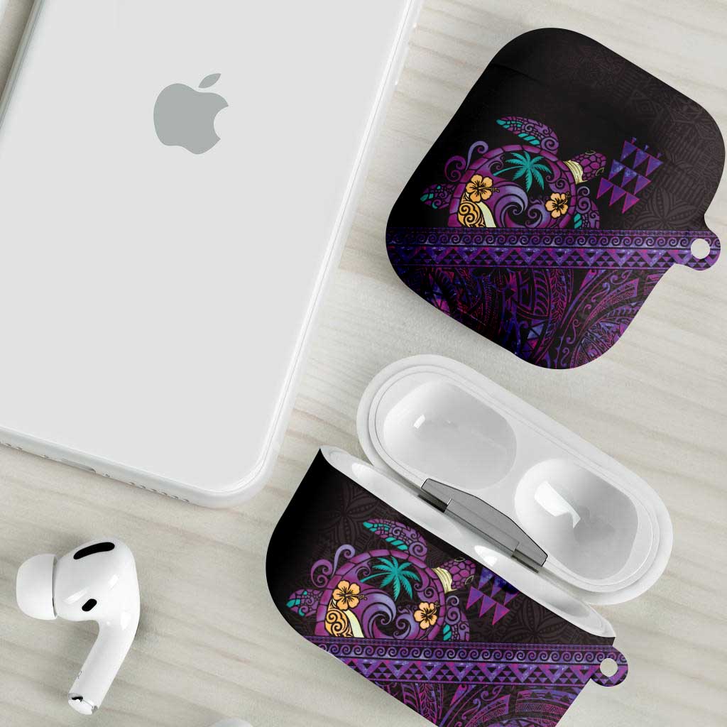 Hawaiian Abstract Sea Turtle AirPods Case Polynesian Tapa Art and Kakau Tattoo Purple WaterColor - Polynesian Pride