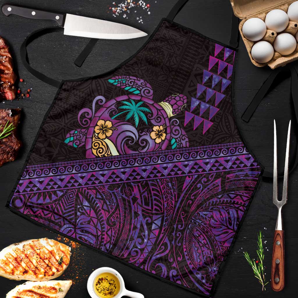 Hawaiian Abstract Sea Turtle Apron Polynesian Tapa Art and Kakau Tattoo Purple WaterColor - Polynesian Pride