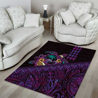 Hawaiian Abstract Sea Turtle Area Rug Polynesian Tapa Art and Kakau Tattoo Purple WaterColor - Polynesian Pride