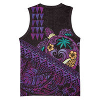 Hawaiian Abstract Sea Turtle Basketball Jersey Polynesian Tapa Art and Kakau Tattoo Purple WaterColor - Polynesian Pride