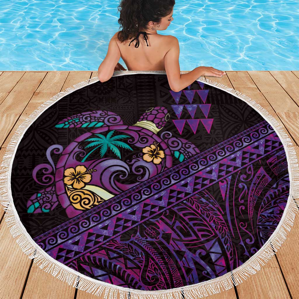 Hawaiian Abstract Sea Turtle Beach Blanket Polynesian Tapa Art and Kakau Tattoo Purple WaterColor - Polynesian Pride