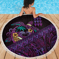 Hawaiian Abstract Sea Turtle Beach Blanket Polynesian Tapa Art and Kakau Tattoo Purple WaterColor - Polynesian Pride