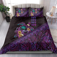 Hawaiian Abstract Sea Turtle Bedding Set Polynesian Tapa Art and Kakau Tattoo Purple WaterColor - Polynesian Pride