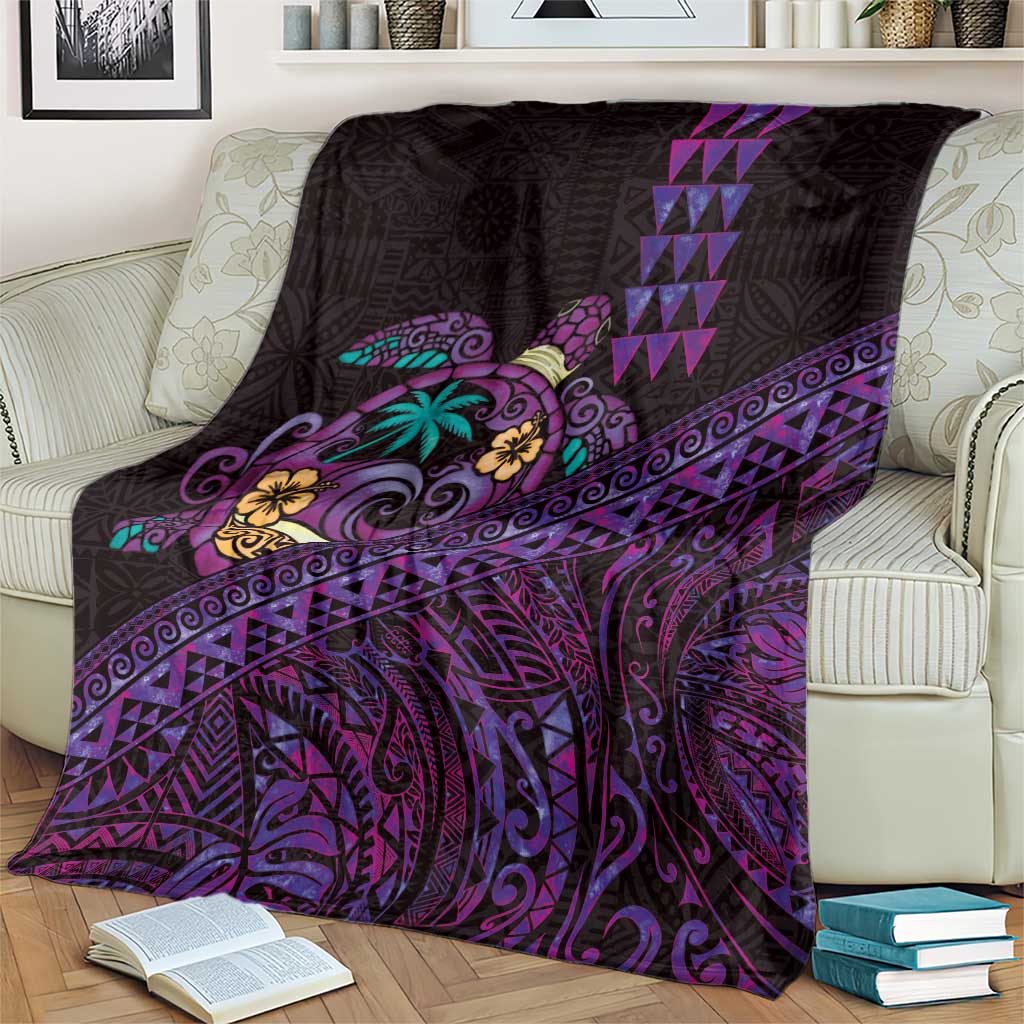 Hawaiian Abstract Sea Turtle Blanket Polynesian Tapa Art and Kakau Tattoo Purple WaterColor - Polynesian Pride