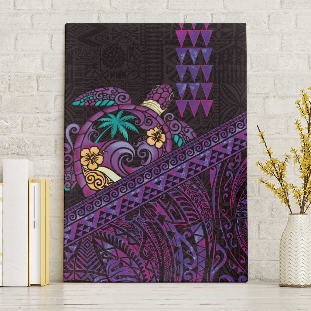 Hawaiian Abstract Sea Turtle Canvas Wall Art Polynesian Tapa Art and Kakau Tattoo Purple WaterColor - Polynesian Pride