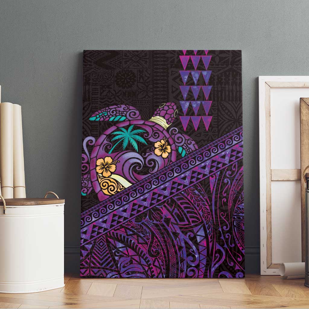 Hawaiian Abstract Sea Turtle Canvas Wall Art Polynesian Tapa Art and Kakau Tattoo Purple WaterColor - Polynesian Pride
