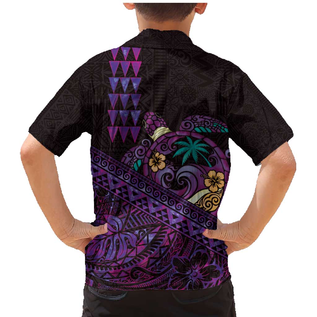 Hawaiian Abstract Sea Turtle Family Matching Mermaid Dress and Hawaiian Shirt Polynesian Tapa Art and Kakau Tattoo Purple WaterColor - Polynesian Pride