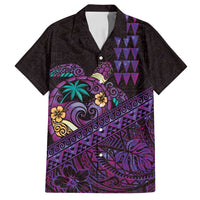 Hawaiian Abstract Sea Turtle Family Matching Off Shoulder Maxi Dress and Hawaiian Shirt Polynesian Tapa Art and Kakau Tattoo Purple WaterColor - Polynesian Pride