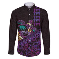Hawaiian Abstract Sea Turtle Family Matching Puletasi and Hawaiian Shirt Polynesian Tapa Art and Kakau Tattoo Purple WaterColor - Polynesian Pride