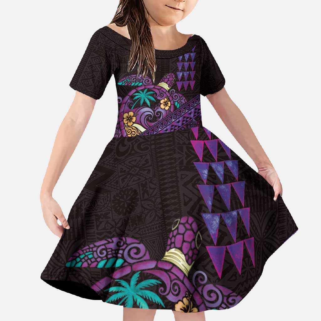 Hawaiian Abstract Sea Turtle Family Matching Summer Maxi Dress and Hawaiian Shirt Polynesian Tapa Art and Kakau Tattoo Purple WaterColor - Polynesian Pride
