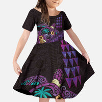 Hawaiian Abstract Sea Turtle Family Matching Summer Maxi Dress and Hawaiian Shirt Polynesian Tapa Art and Kakau Tattoo Purple WaterColor - Polynesian Pride