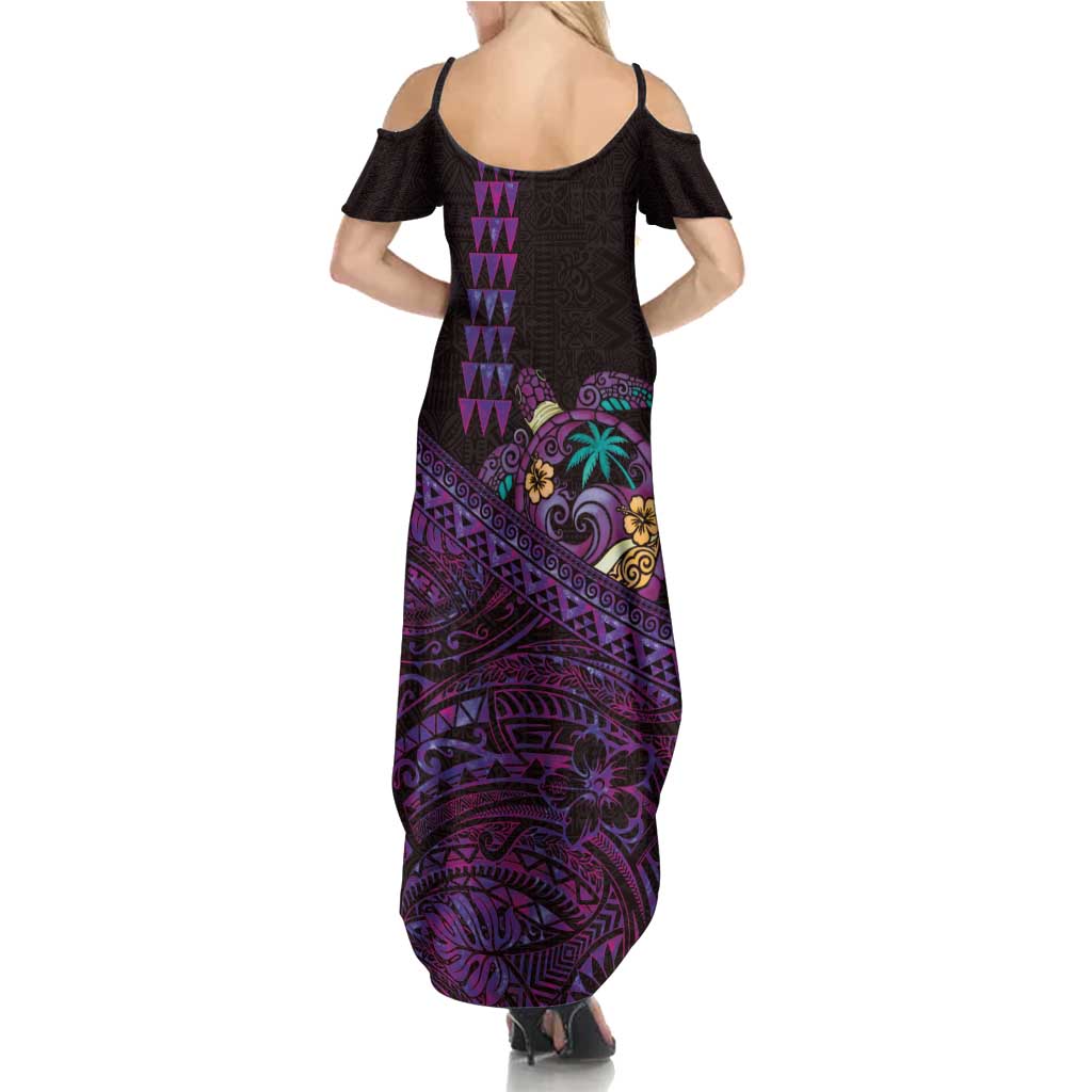 Hawaiian Abstract Sea Turtle Family Matching Summer Maxi Dress and Hawaiian Shirt Polynesian Tapa Art and Kakau Tattoo Purple WaterColor - Polynesian Pride