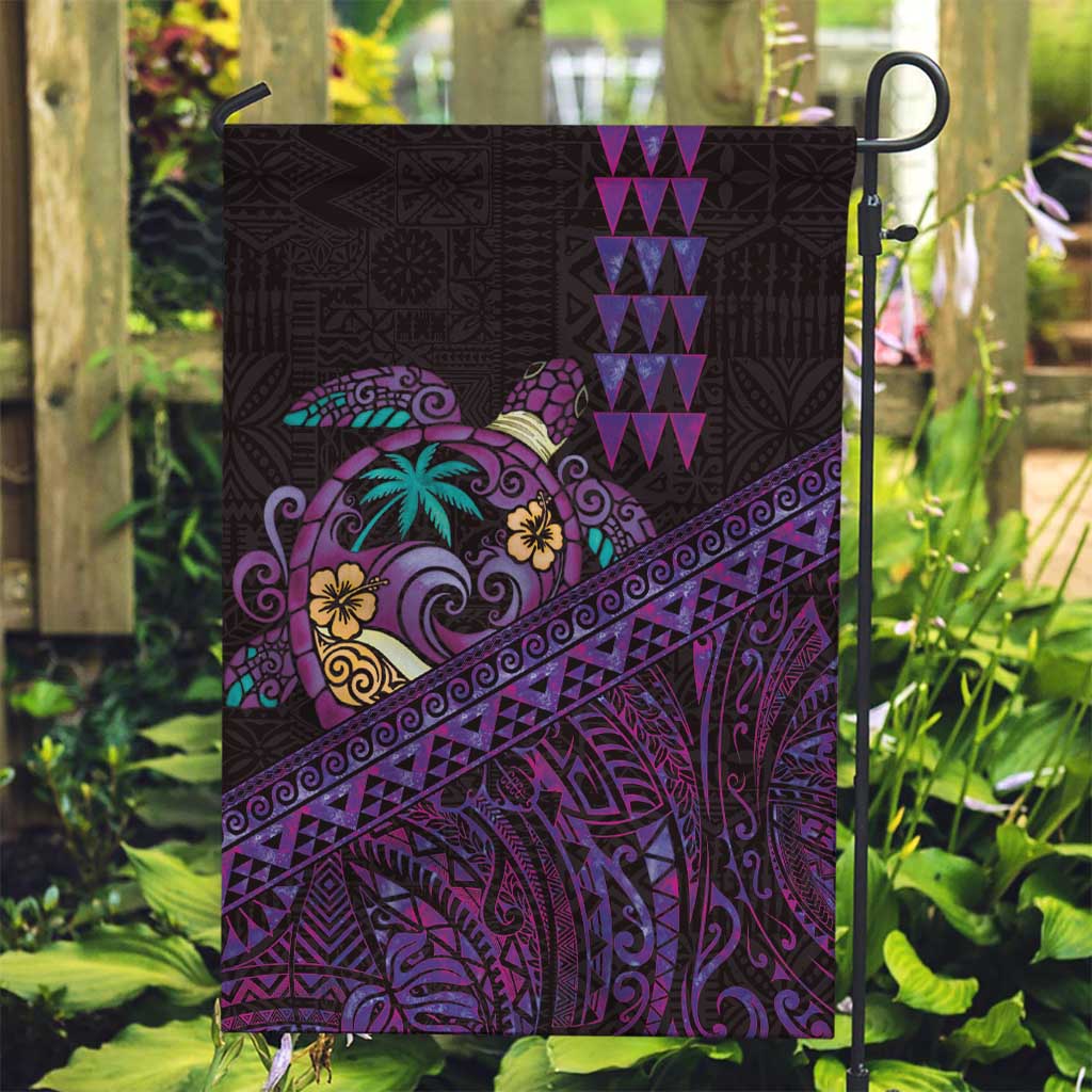 Hawaiian Abstract Sea Turtle Garden Flag Polynesian Tapa Art and Kakau Tattoo Purple WaterColor - Polynesian Pride