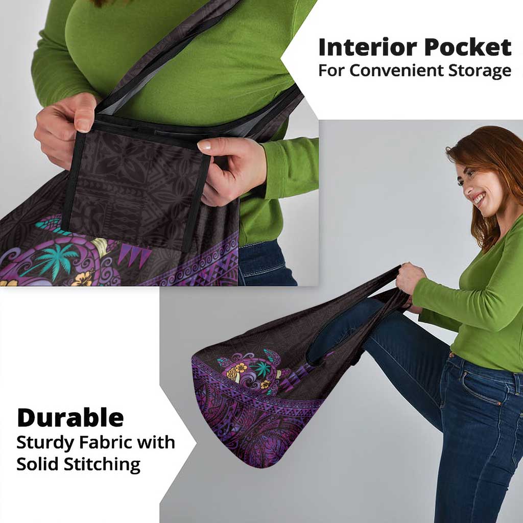 Hawaiian Abstract Sea Turtle Grocery Bag Polynesian Tapa Art and Kakau Tattoo Purple WaterColor - Polynesian Pride