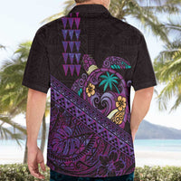 Hawaiian Abstract Sea Turtle Hawaiian Shirt Polynesian Tapa Art and Kakau Tattoo Purple WaterColor - Polynesian Pride