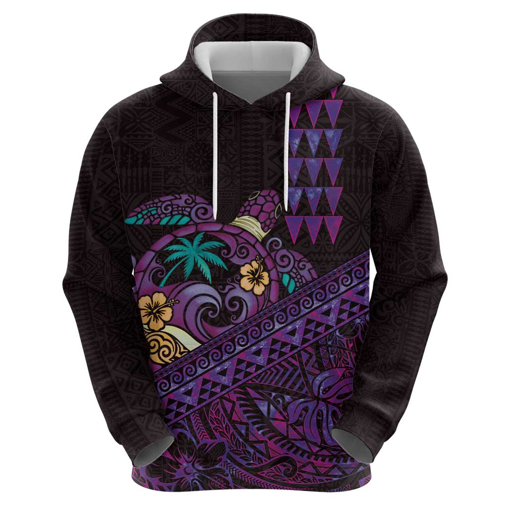 Hawaiian Abstract Sea Turtle Hoodie Polynesian Tapa Art and Kakau Tattoo Purple WaterColor - Polynesian Pride