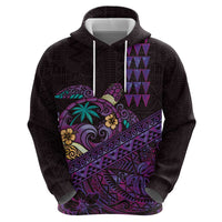 Hawaiian Abstract Sea Turtle Hoodie Polynesian Tapa Art and Kakau Tattoo Purple WaterColor - Polynesian Pride