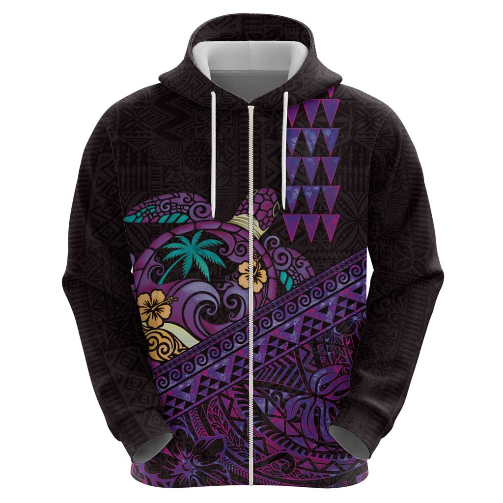 Hawaiian Abstract Sea Turtle Hoodie Polynesian Tapa Art and Kakau Tattoo Purple WaterColor - Polynesian Pride