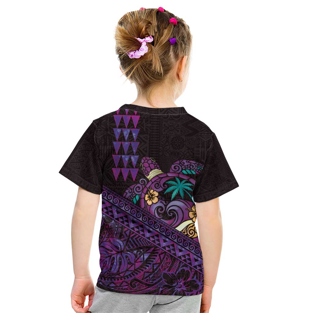 Hawaiian Abstract Sea Turtle Kid T Shirt Polynesian Tapa Art and Kakau Tattoo Purple WaterColor - Polynesian Pride