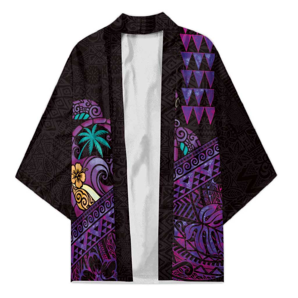 Hawaiian Abstract Sea Turtle Kimono Polynesian Tapa Art and Kakau Tattoo Purple WaterColor - Polynesian Pride